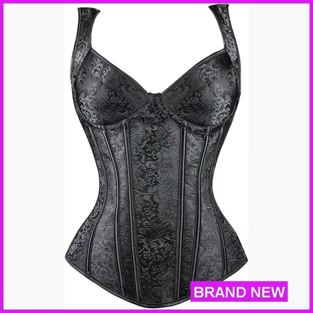 Lace Up Gothic Jacquard Overbust Corset Top Vintage Hourglass Shapewear